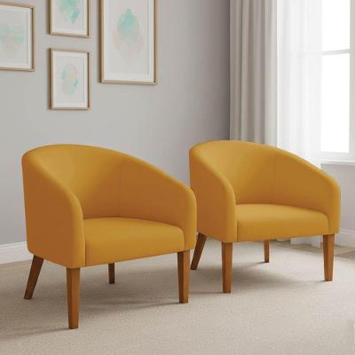 Poltrona Sala Decorativa Kit 2 Stella Pé Madeira Trapézio Castanho Veludo Mostarda D03 - D'rossi