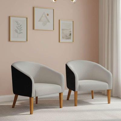 Poltrona Sala Decorativa Kit 2 Stella Pé Madeira Trapézio Castanho Sintético Pu Preto-bouclê Cinza D03 - D'rossi