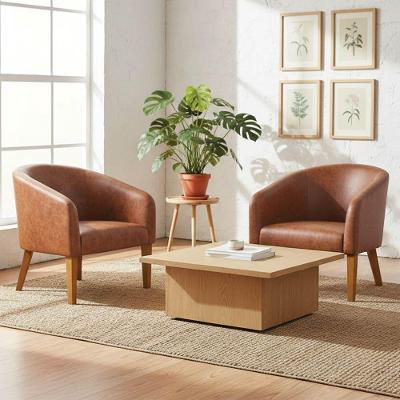 Poltrona Sala Decorativa Kit 2 Stella Pé Madeira Trapézio Castanho Sintético Pu Nozes D03 - D'rossi