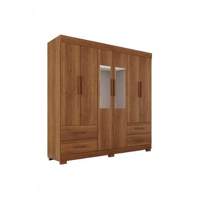 Guarda Roupas Casal Texas 6 Portas 4 Gavetas Com Espelho Salleto Cinamomo