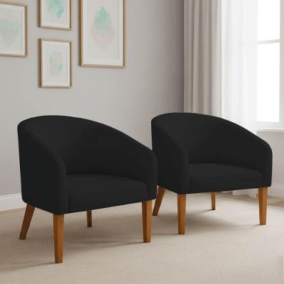 Poltrona Sala Decorativa Kit 2 Stella Pé Madeira Trapézio Castanho Suede D03 - D'rossi Preto