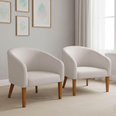 Poltrona Sala Decorativa Kit 2 Stella Pé Madeira Trapézio Castanho Veludo Cinza D03 - D'rossi