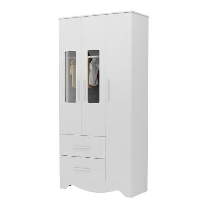 Armário Infantil Popy 3 Portas 2 Gavetas - Moveis Peroba Branco Brilho