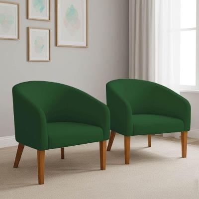 Poltrona Sala Decorativa Kit 2 Stella Pé Madeira Trapézio Castanho Suede D03 - D'rossi Verde