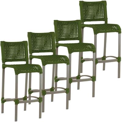 4 Banquetas Haiti Corda Náutica Alumínio Trama Original Verde Musgo