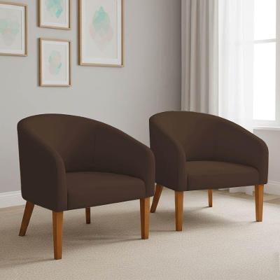 Poltrona Sala Decorativa Kit 2 Stella Pé Madeira Trapézio Castanho Suede Marrom D03 - D'rossi