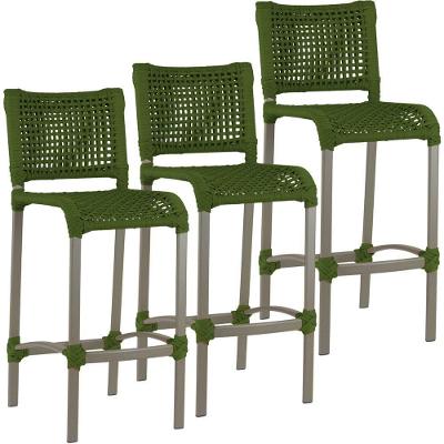 3 Banqueta Haiti Corda Náutica Alumínio Trama Original Verde Musgo