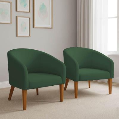 Poltrona Sala Decorativa Kit 2 Stella Pé Madeira Trapézio Castanho Veludo Verde D03 - D'rossi