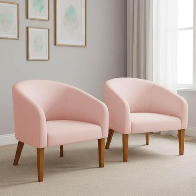 Poltrona Sala Decorativa Kit 2 Stella Pé Madeira Trapézio Castanho Veludo Rosê D03 - D'rossi