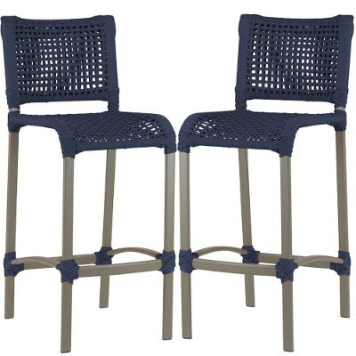 2 Banqueta Haiti Em Corda Náutica Alumínio Trama Original Azul Marinho