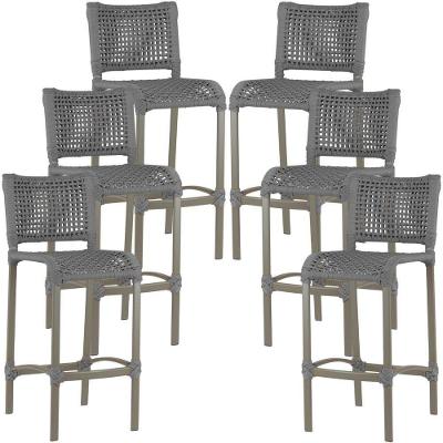 6 Banquetas Haiti Corda Náutica Alumínio Trama Original Cinza