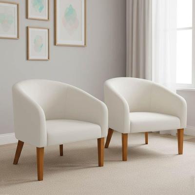 Poltrona Sala Decorativa Kit 2 Stella Pé Madeira Trapézio Castanho Veludo D03 - D'rossi Bege