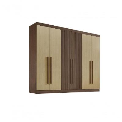 Roupeiro 6 Portas Ripado 6 Gavetas Com Pés Da Vinci Plus - D' Doro Castanho/linho/ripado