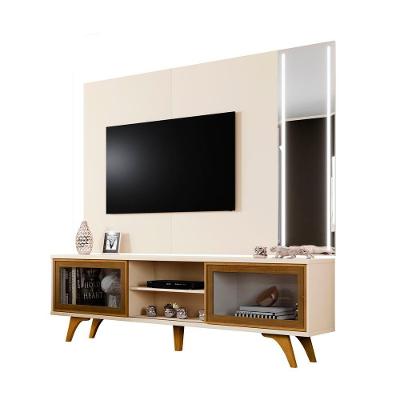 Rack Vitrum Com Painel Vitrum Com Espelho Led 218 Mavaular Off White