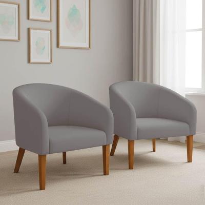 Poltrona Sala Decorativa Kit 2 Stella Pé Madeira Trapézio Castanho Suede Grafite D03 - D'rossi