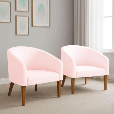 Poltrona Sala Decorativa Kit 2 Stella Pé Madeira Trapézio Castanho Suede D03 - D'rossi Rosa Bebê
