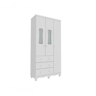 Armário Infatil 3 Portas 3 Gavetas Luna - Moveis Peroba Branco Brilho