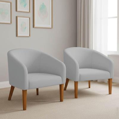 Poltrona Sala Decorativa Kit 2 Stella Pé Madeira Trapézio Castanho Suede D03 - D'rossi Cinza