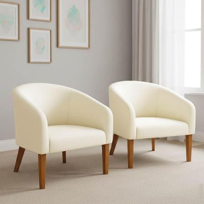 Poltrona Sala Decorativa Kit 2 Stella Pé Madeira Trapézio Castanho Suede D03 - D'rossi Bege