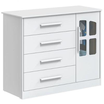 Cômoda Infantil Charlô 4 Gavetas em MDF com Puxador em MDF Branco Brilhante