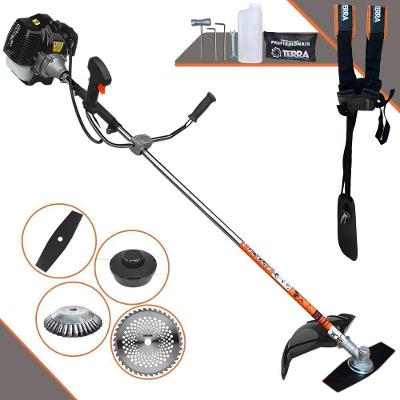 Roçadeira Profissional Lateral Terra Grh520 À Gasolina 52cc 2t 2,5hp + Faca 40 Dentes Duraline 255mm 2mm + Escova Rotat