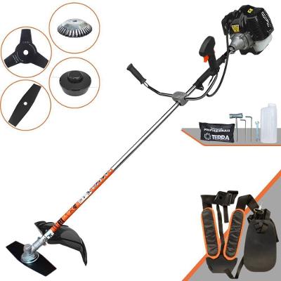 Roçadeira Profissional Lateral Terra Grh520 À Gasolina 52cc 2t 2,5hp + Faca 3 Pontas Duraline 255mm 2,9mm + Escova Rota
