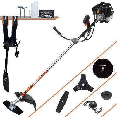 Roçadeira Profissional Lateral Terra Grh520 À Gasolina 52cc 2t 2,5hp + Faca 3 Pontas Duraline 255mm + Faca 80 Dentes Du