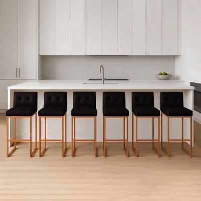 Banqueta Cozinha Alta Com Encosto Industrial Kit 6 Bronze Lirina Pu Preto C05 - D'rossi