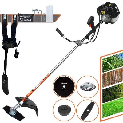Roçadeira Profissional Lateral Terra Grh520 À Gasolina 52cc 2t 2,5hp + Faca 80 Dentes Duraline 255mm 1,5mm + Escova Rot