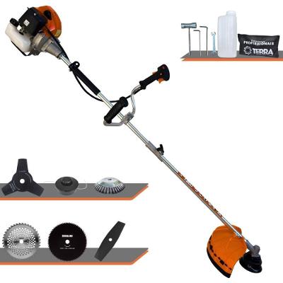 Roçadeira Profissional Terra Grhb430 À Gasolina 43cc 2t 1,7hp + Faca 3 Pontas + Faca 40 Dentes + Faca 80 Dentes + Escov