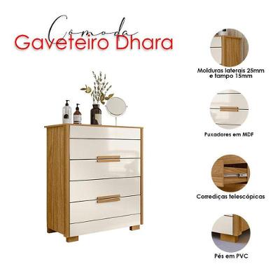 Guarda Roupa Solteiro com Espelho e Cômoda Atenas Dhara 4 Portas 4 Gavetas MDP Freijó Off White