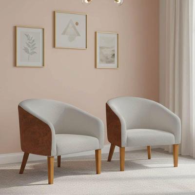 Poltrona Sala Decorativa Kit 2 Stella Pé Madeira Trapézio Castanho Sintético Pu D03 - D'rossi Nozes-bouclê Cinza