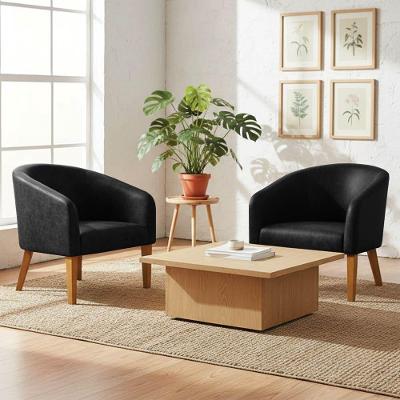 Poltrona Sala Decorativa Kit 2 Stella Pé Madeira Trapézio Castanho Sintético Pu D03 - D'rossi Preto