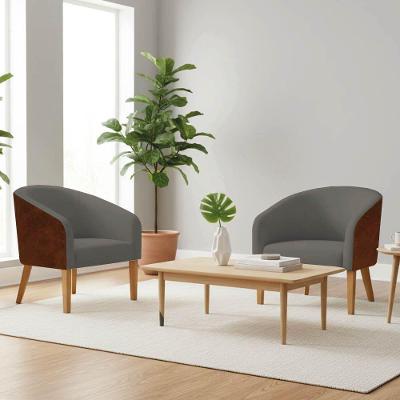 Poltrona Sala Decorativa Kit 2 Stella Pé Madeira Trapézio Castanho Sintético Pu D03 - D'rossi Nozes-linho Grafite