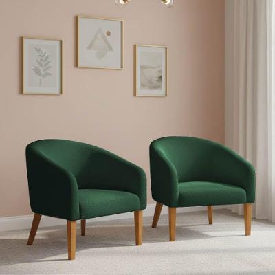 Poltrona Sala Decorativa Kit 2 Stella Pé Madeira Trapézio Castanho Bouclê D03 - D'rossi Verde