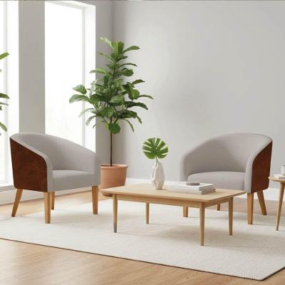 Poltrona Sala Decorativa Kit 2 Stella Pé Madeira Trapézio Castanho Sintético Pu D03 - D'rossi Nozes-linho Cinza