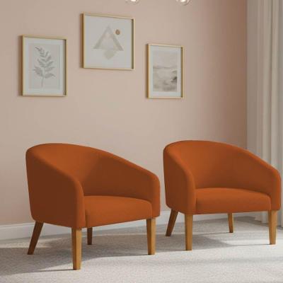 Poltrona Sala Decorativa Kit 2 Stella Pé Madeira Trapézio Castanho Bouclê D03 - D'rossi Terracota
