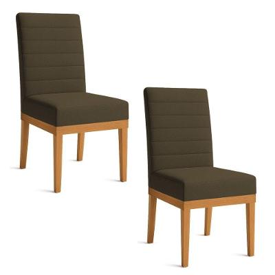 Kit 2 Cadeiras De Jantar Solana Linho Marrom Café Base De Madeira - Pallazio