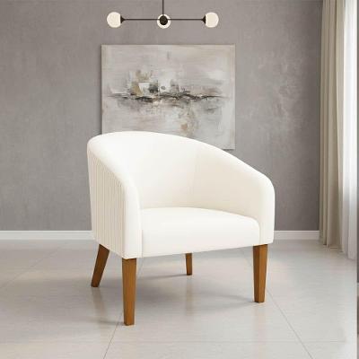 Poltrona Sala Decorativa Stella Pé Madeira Trapézio Castanho Cotelê Ext-veludo Bege D03 - D'rossi