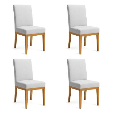 Kit 4 Cadeiras De Jantar Brisa Linho Base De Madeira - Pallazio Cor Cinza