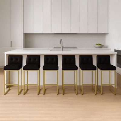 Banqueta Cozinha Alta Com Encosto Industrial Kit 6 Dourado Lirina Pu C05 - D'rossi Cor Preto