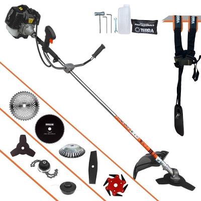 Roçadeira Profissional Terra Grh430 À Gasolina 43cc 1,7hp + Faca 2 Pontas + Faca 40 Dentes + Faca 80 Dentes + Faca 6 Po