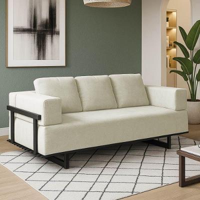 Sofá Cama 2 Lugares Living 200cm Base Industrial Sala Cherie Linho K01 - D'rossi Bege