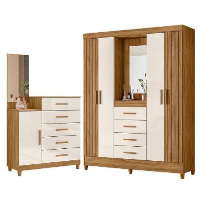 Guarda Roupa Solteiro Com Espelho Atenas E Cômoda Lisboa Freijó Off White - Moval