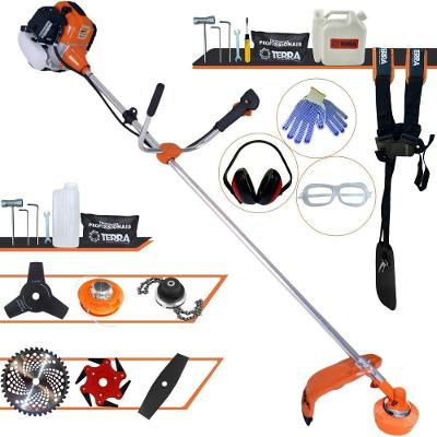 Roçadeira Profissional Lateral Terra Gr520xp À Gasolina 52cc 2t 2,5hp + Faca 2 Pontas 330mm + Faca 3 Pontas 255mm + Fac