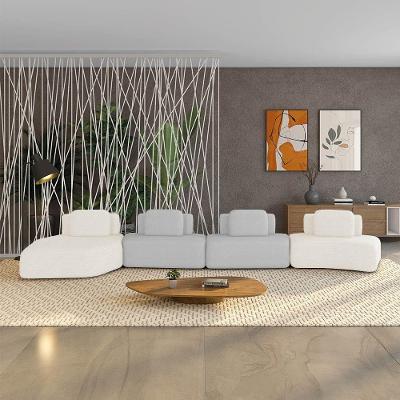 Sofá 4 Lugares Orgânico Com Chaise E 3 Módulos Berlim Bouclê Off White-cinza Claro K01 - D'rossi