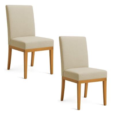 Kit 2 Cadeiras De Jantar Brisa Linho Dourado Base De Madeira - Pallazio