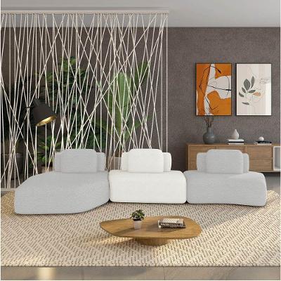 Sofá 3 Lugares Orgânico Com Chaise E 2 Módulos Berlim Bouclê Cz K01 - D'rossi Cinza Claro-off White