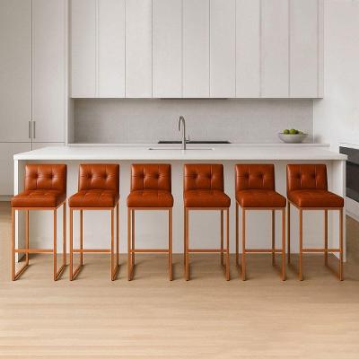 Banqueta Cozinha Alta Com Encosto Industrial Kit 6 Bronze Lirina Pu C05 - D'rossi Cor Nozes