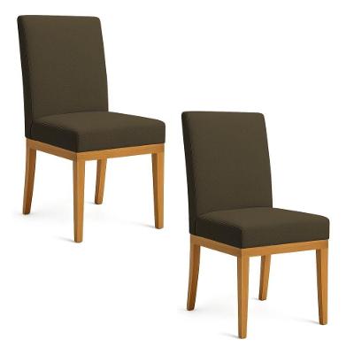 Kit 2 Cadeiras De Jantar Brisa Linho Base De Madeira - Pallazio Cor Marrom Café